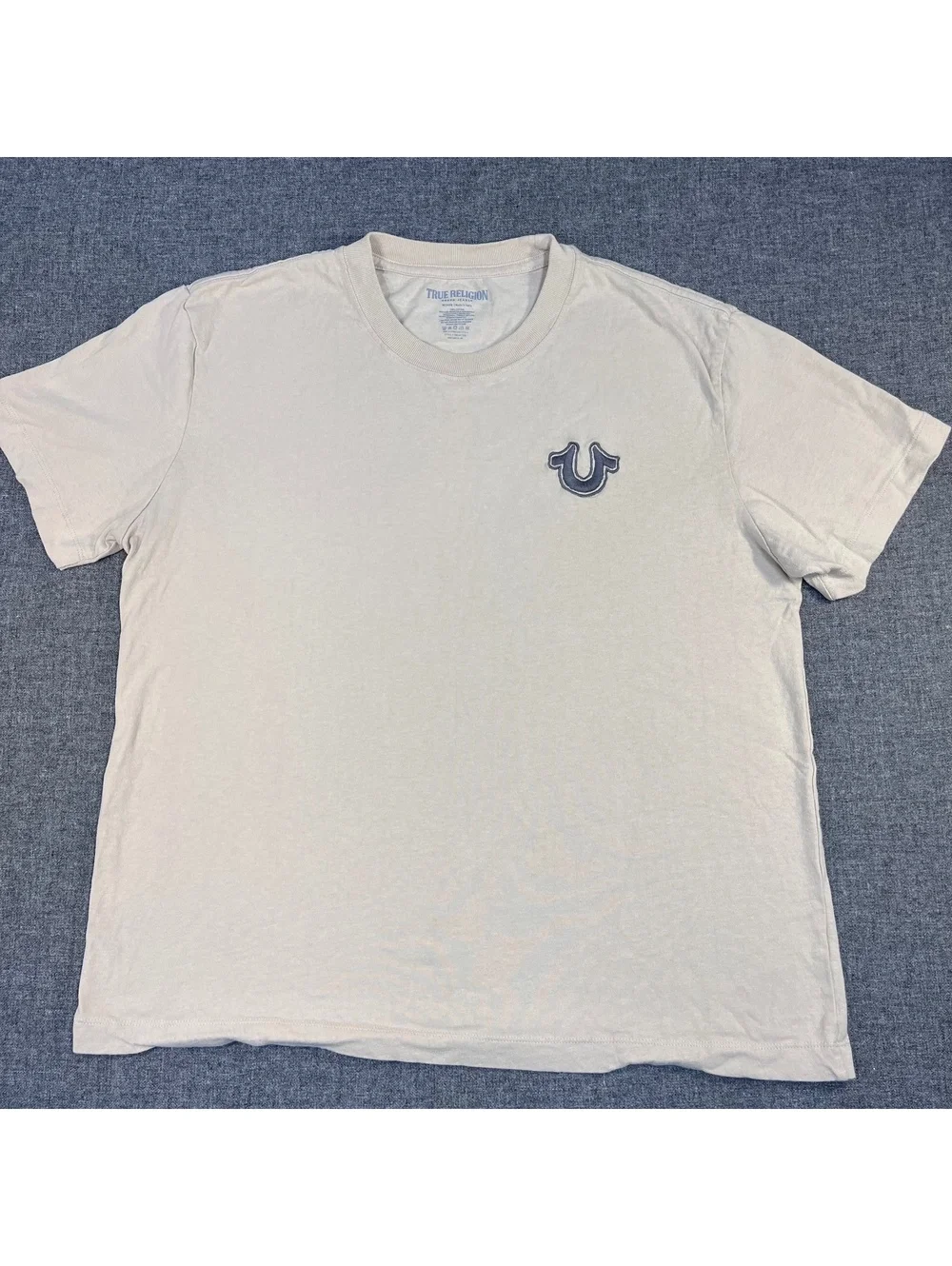 Men's True Religion Short Sleeve T-shirt, cream with embroidered logo, Medium